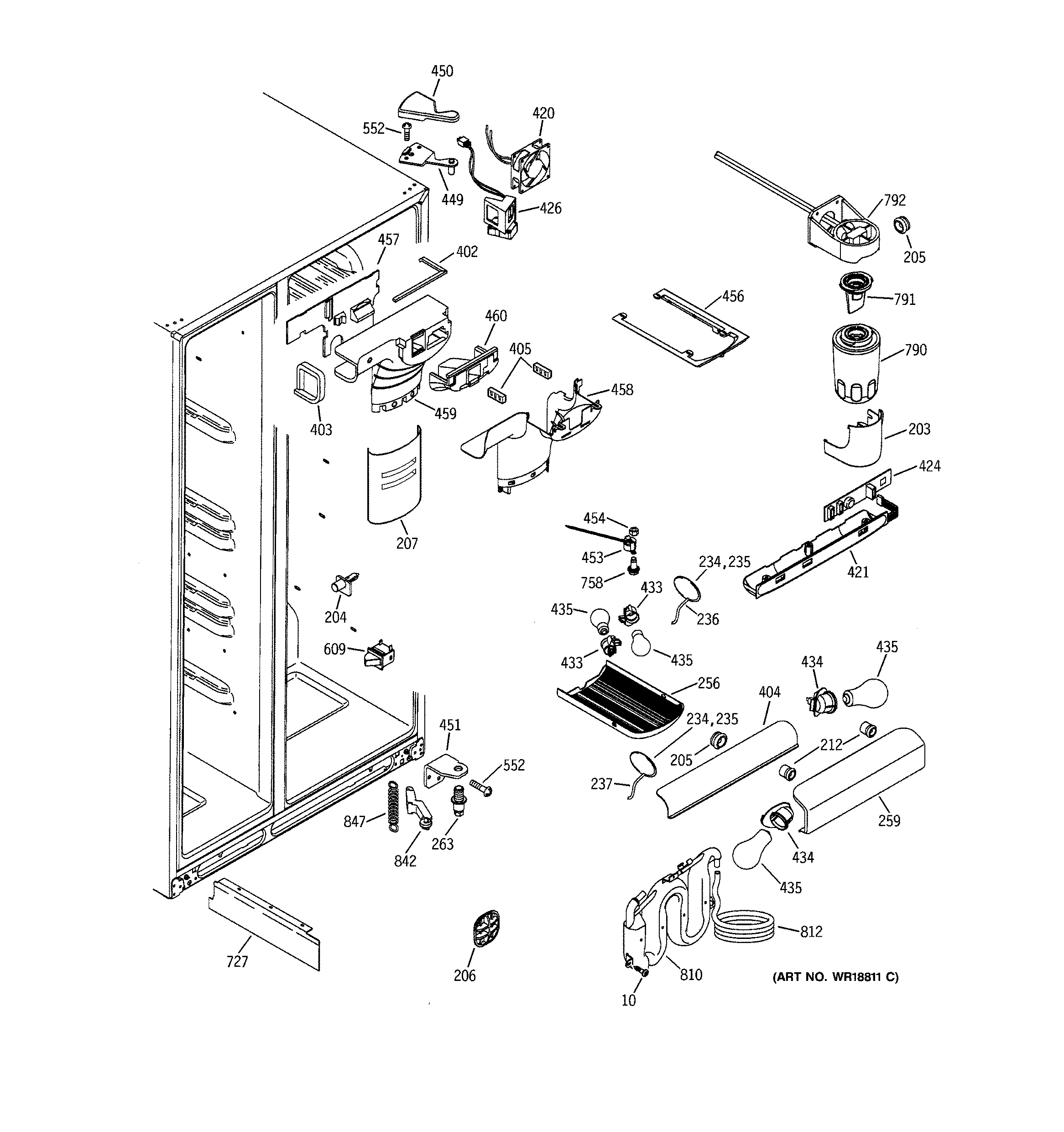 GE GSS25LGMAWW fresh food section diagram