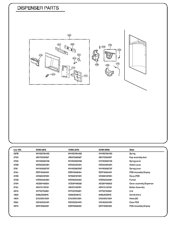 Kenmore Elite 79572482412 dispenser parts diagram