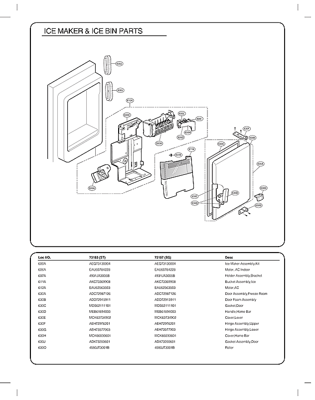Kenmore Elite 79573153611 ice maker/ice bin parts diagram