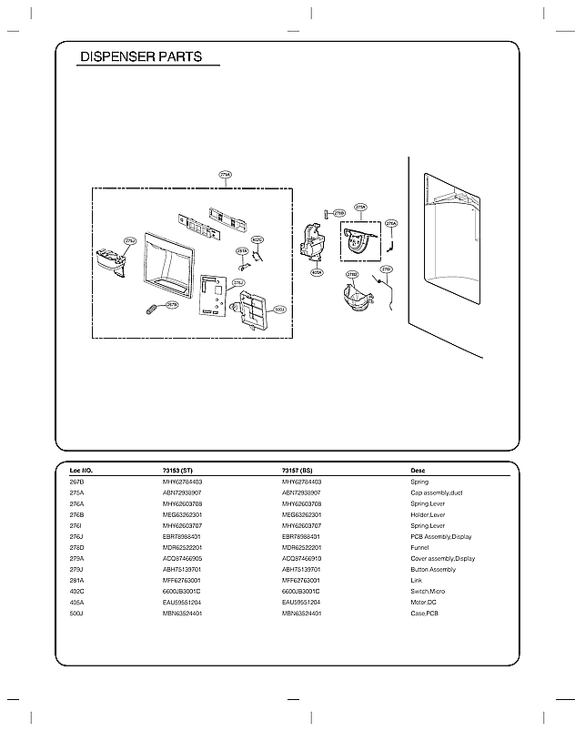 Kenmore Elite 79573157611 dispenser parts diagram