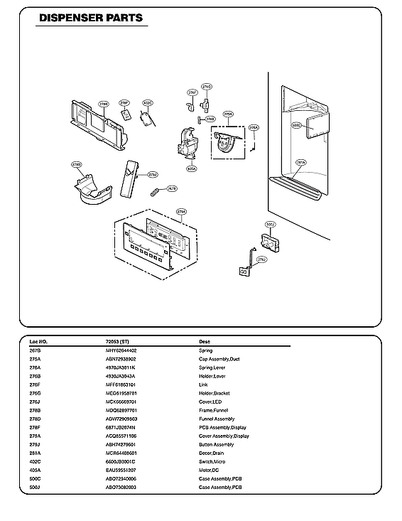 Kenmore Elite 79572053313 dispenser parts diagram