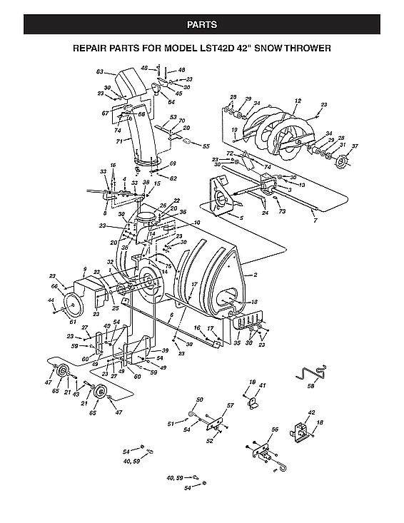 Agri-Fab LST42D auger housing/impeller/chute diagram