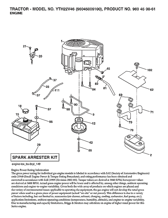 Husqvarna YTH22V46-96045006100 engine diagram