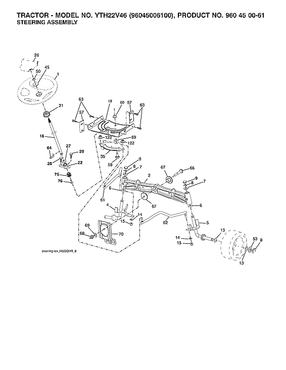 Husqvarna YTH22V46-96045006100 steering assembly diagram