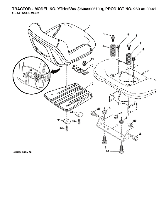 Husqvarna YTH22V46-96045006100 seat assembly diagram