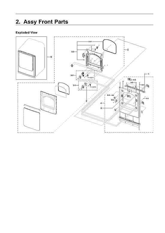 Samsung DVE50R5400W/A3-00 front parts assy diagram