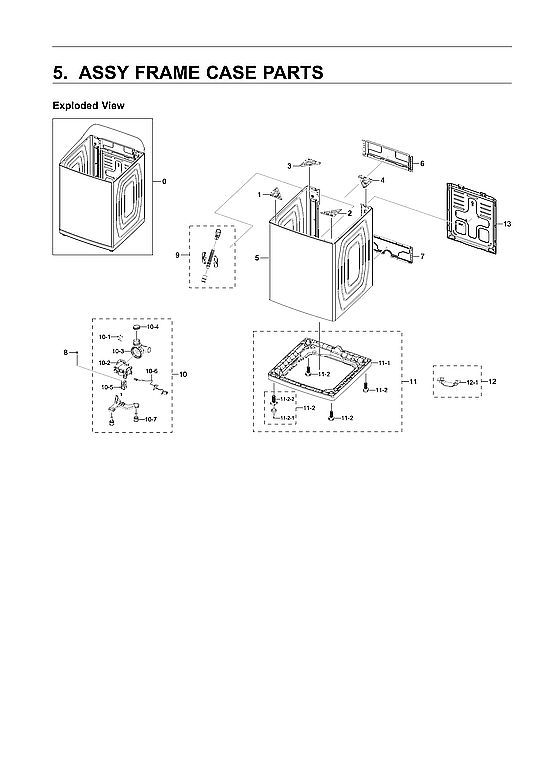 Samsung WA50R5200AW/US-00 frame case parts assy diagram