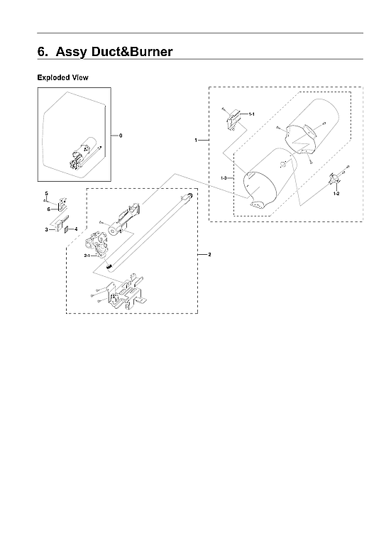 Samsung DVG45R6300V/A3-00 duct & burner assy diagram