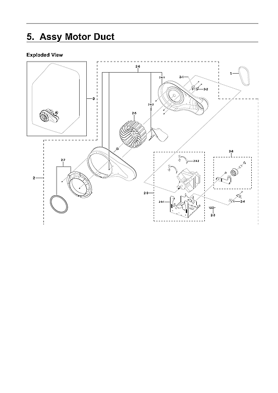 Samsung DVG50R5200W/A3-00 motor duct assy diagram