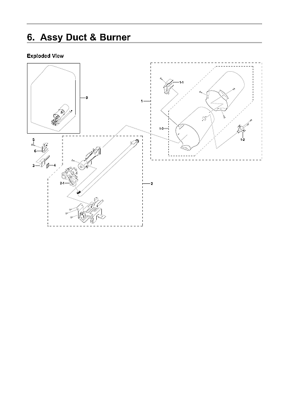 Samsung DVG50R5200W/A3-00 duct & burner assy diagram