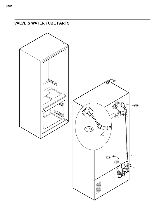LG LRFXS2503D/00 valve/water tube parts diagram