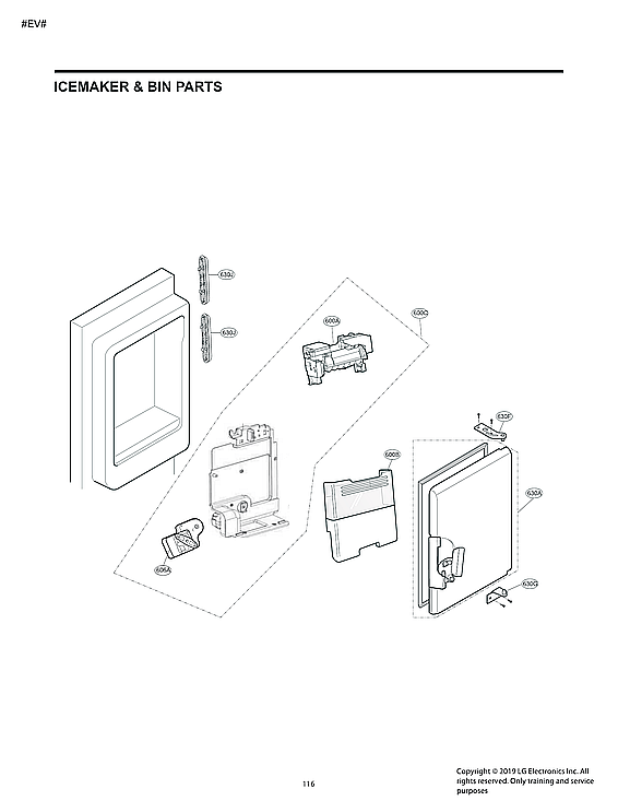 LG LRFXS2503D/00 icemaker/bin parts diagram