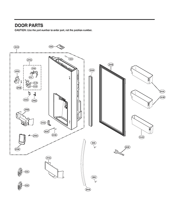 LG LRMDC2306D/00 dispenser door parts diagram