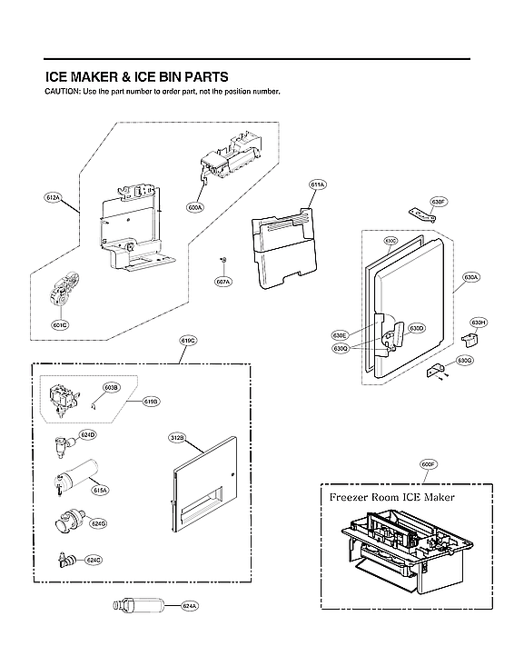 LG LRMDC2306D/00 ice maker/ice bin parts diagram