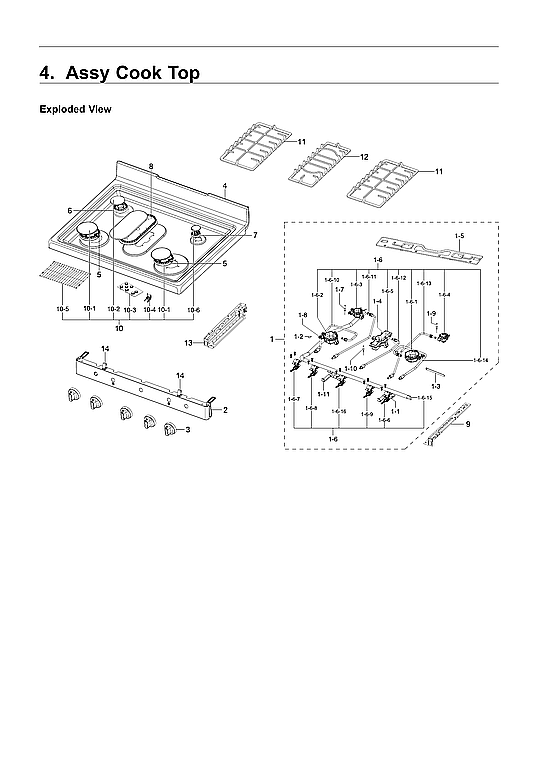 Samsung NX58R4311SS/AA-00 cooktop assy diagram