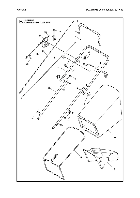 Husqvarna 96148006200 handle parts diagram
