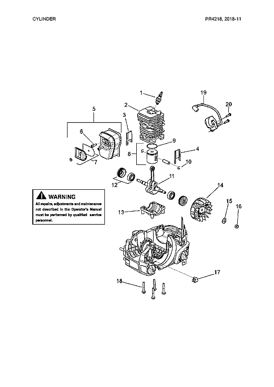Poulan PR4218-967063801 cylinder parts diagram