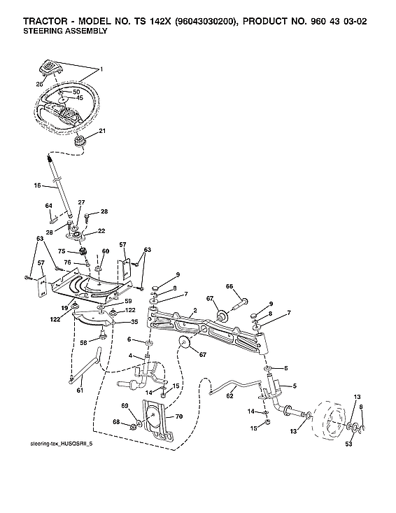 Husqvarna TS142X-96043030200 steering assembly parts diagram