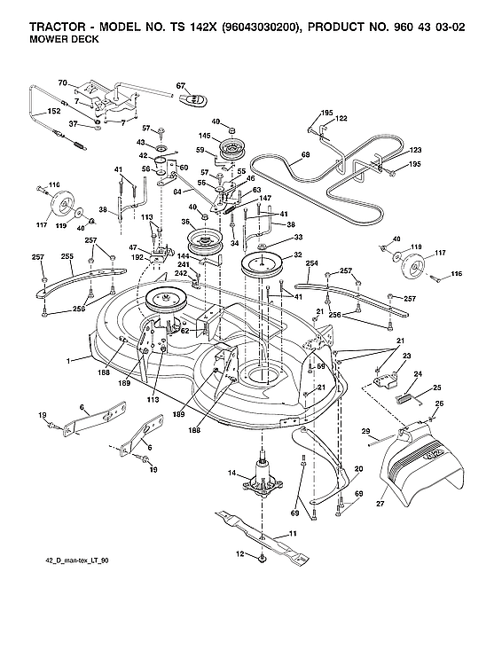Husqvarna TS142X-96043030200 mower deck assembly parts diagram