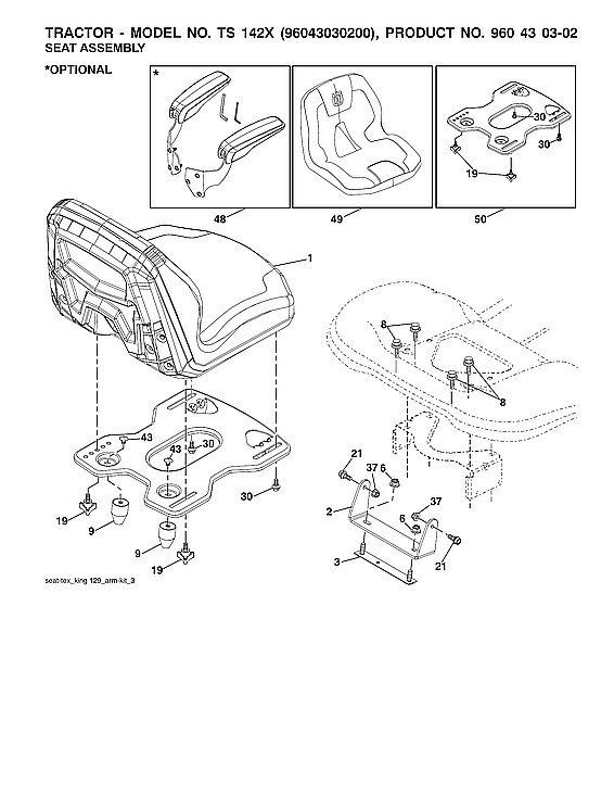 Husqvarna TS142X-96043030200 seat assy parts diagram