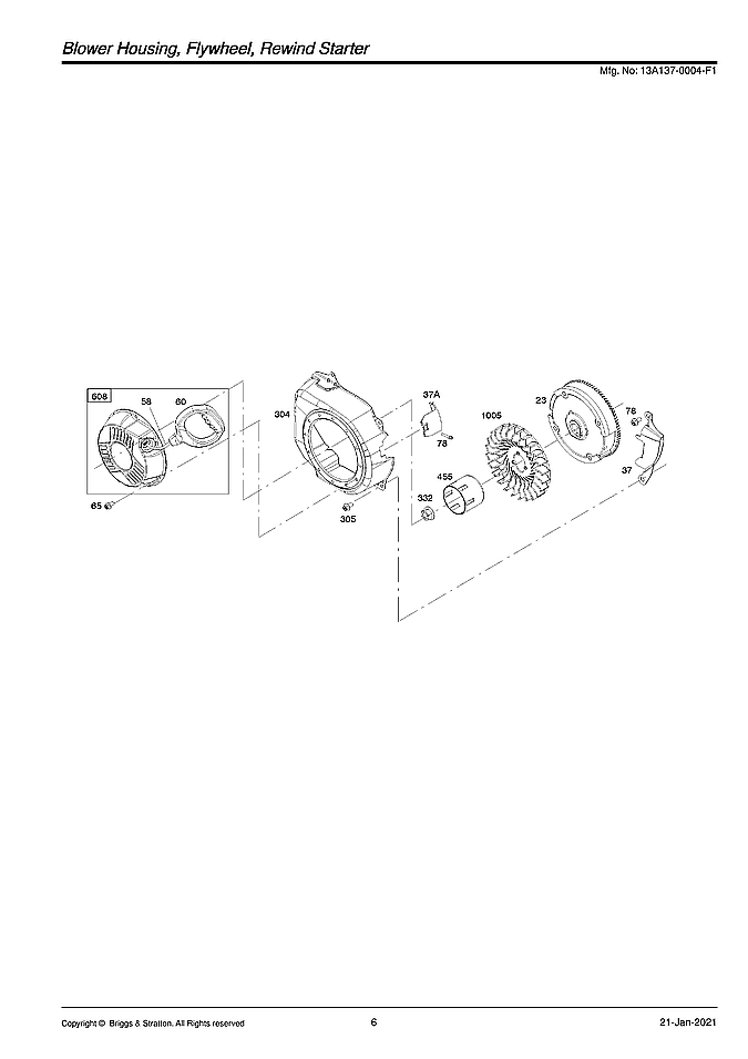 Briggs & Stratton 13A137-0004-F1 blower housing/flywheel/rewind starter diagram