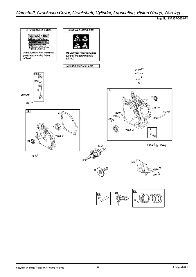 Briggs & Stratton 13A137-0004-F1 camshaft/crankshaft/cylinder diagram
