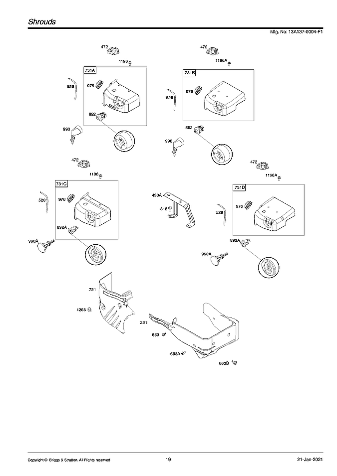 Briggs & Stratton 13A137-0004-F1 shrouds diagram