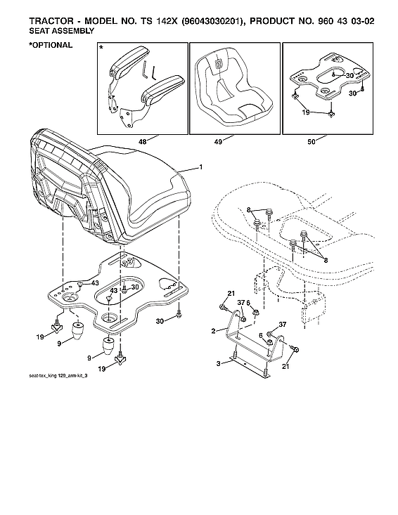 Husqvarna TS142X-96043030201 seat assy diagram