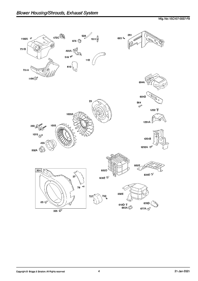 Briggs & Stratton 15C107-0037-F8 blower housing/shrouds/exhaust diagram