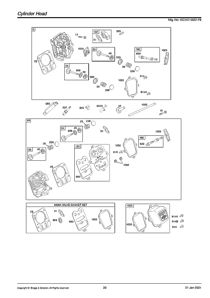 Briggs & Stratton 15C107-0037-F8 cylinder head diagram