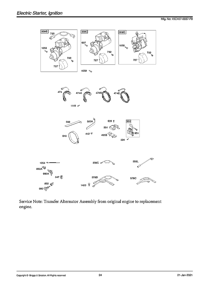 Briggs & Stratton 15C107-0037-F8 electric starter/ignition diagram