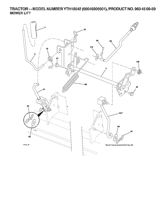 Husqvarna 96045005901 mower lift diagram