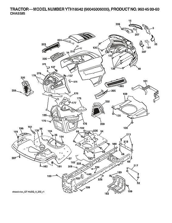 Husqvarna YTH18542-96045006000 chassis diagram