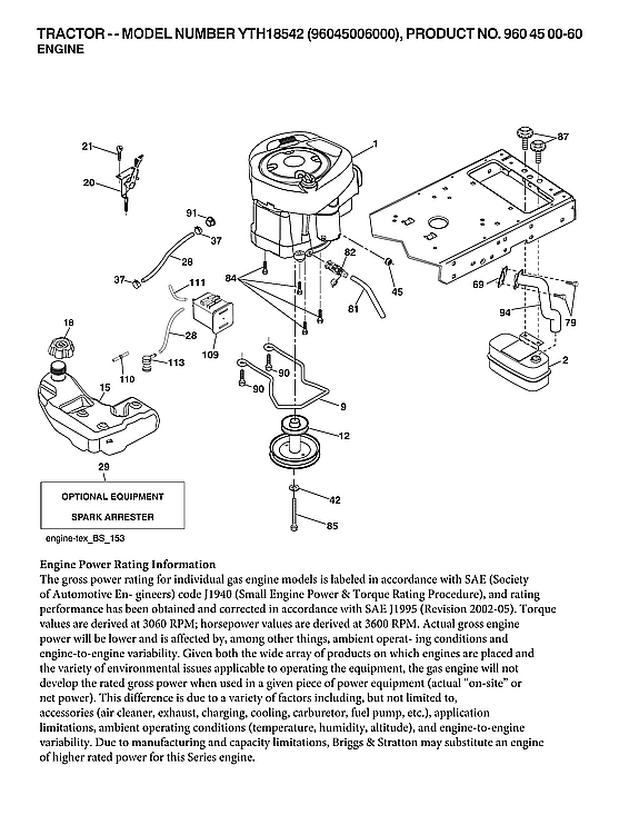 Husqvarna YTH18542-96045006000 engine diagram