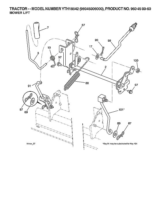 Husqvarna YTH18542-96045006000 mower lift diagram