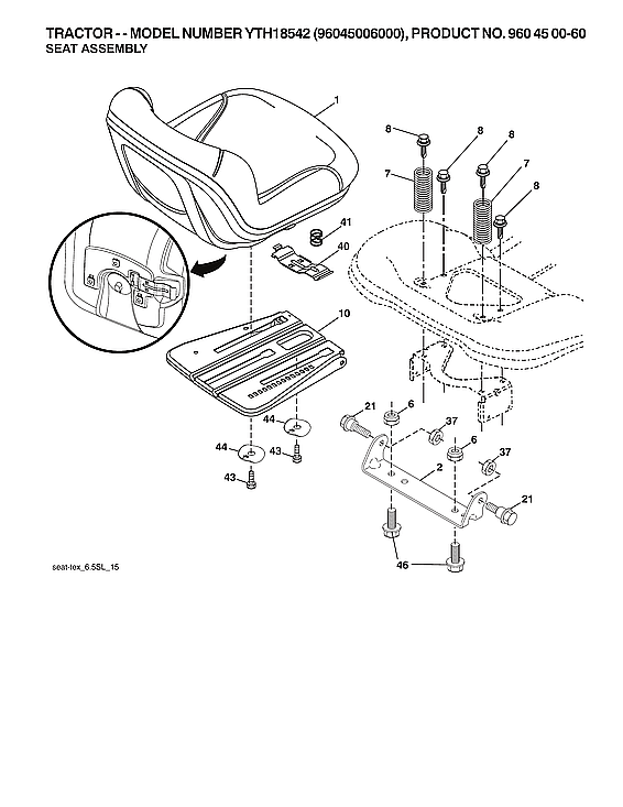 Husqvarna YTH18542-96045006000 seat assy diagram