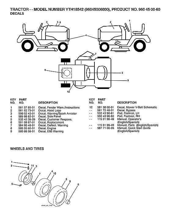 Husqvarna YTH18542-96045006000 wheels diagram