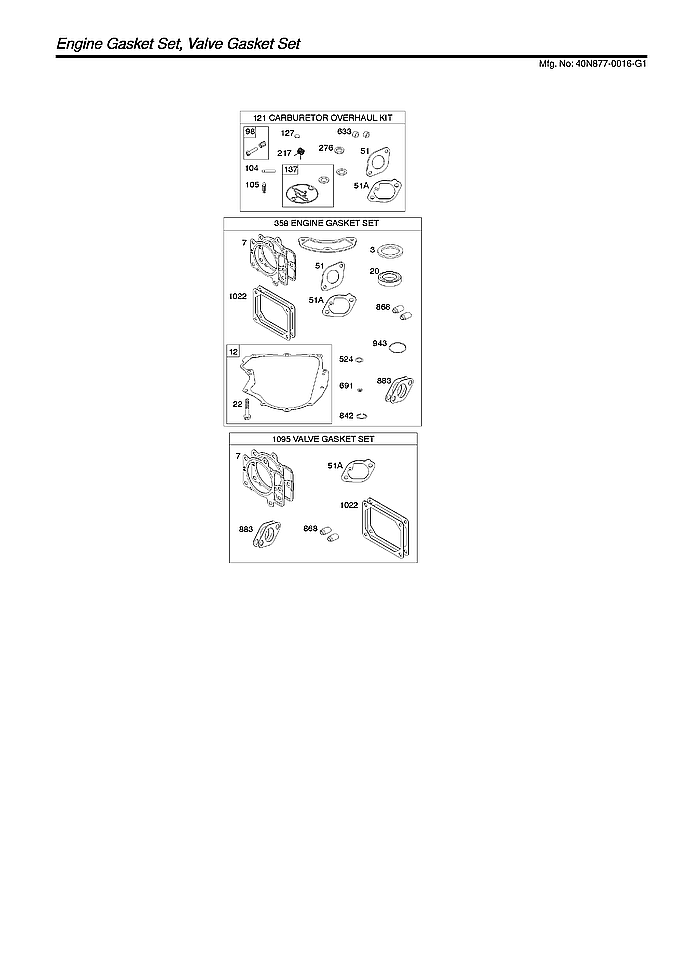 Husqvarna TS142X-96043030201 engine & valve gasket sets diagram