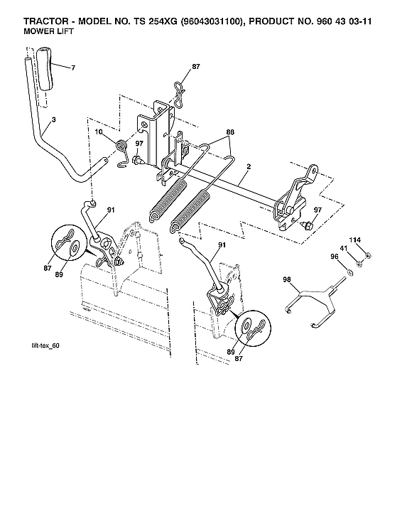 Husqvarna 96043031100 mower lift diagram
