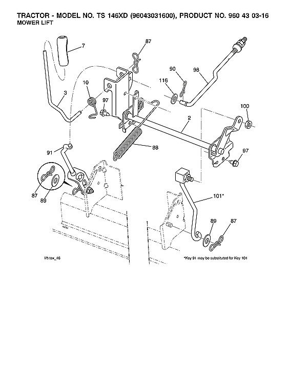 Husqvarna TS146XD-96043031600 mower lift diagram