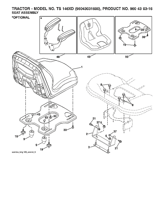 Husqvarna TS146XD-96043031600 seat assy diagram