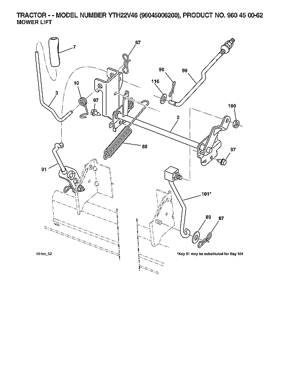 Husqvarna 96045006200 mower lift diagram