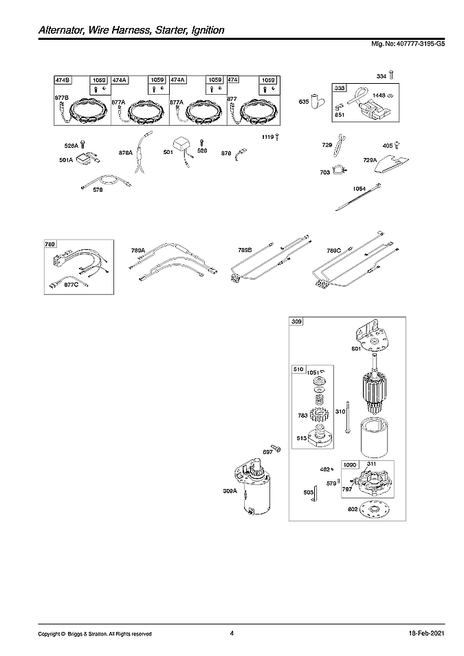Briggs & Stratton 407777-3195-G5 alternator/starter/ignition diagram