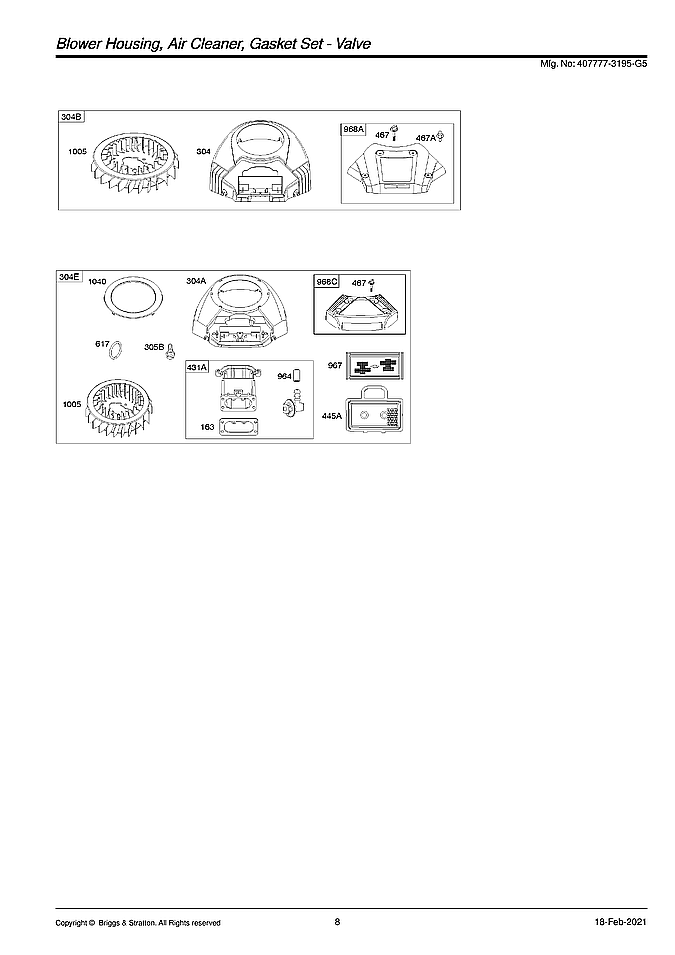Briggs & Stratton 407777-3195-G5 blower housing/air cleaner diagram