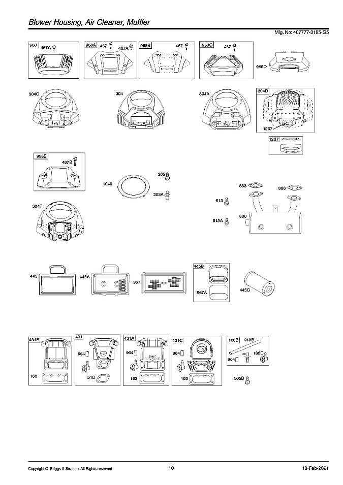 Briggs & Stratton 407777-3195-G5 blower housing/air cleaner/muffler diagram