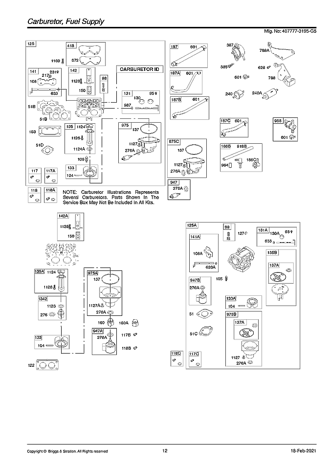 Briggs & Stratton 407777-3195-G5 carburetor/fuel supply diagram