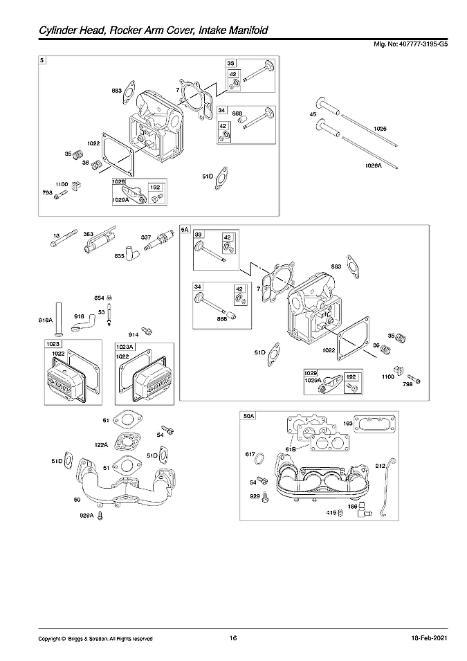 Briggs & Stratton 407777-3195-G5 cylinder head/intake manifold diagram