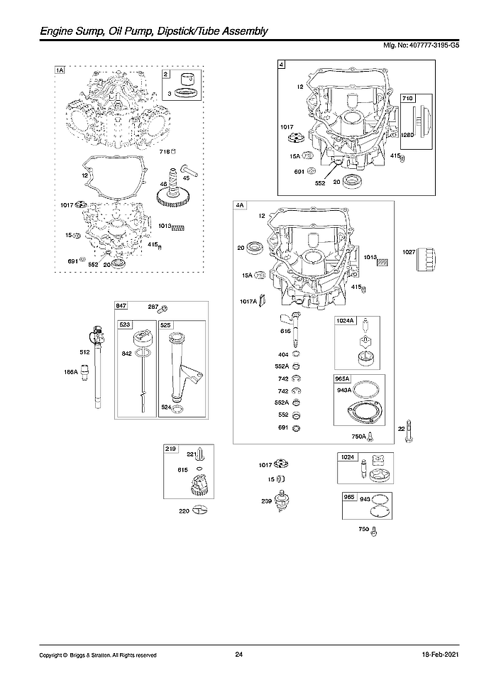 Briggs & Stratton 407777-3195-G5 engine sump/oil pump diagram
