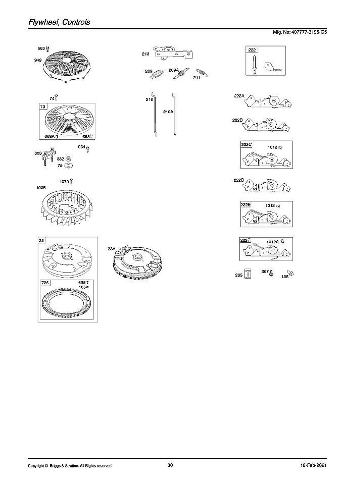 Briggs & Stratton 407777-3195-G5 flywheel/controls diagram