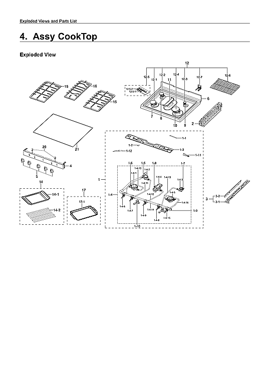 Samsung NX58T7511SS/AA-00 cooktop assy diagram